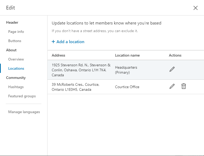 LinkedIn Company Page Locations