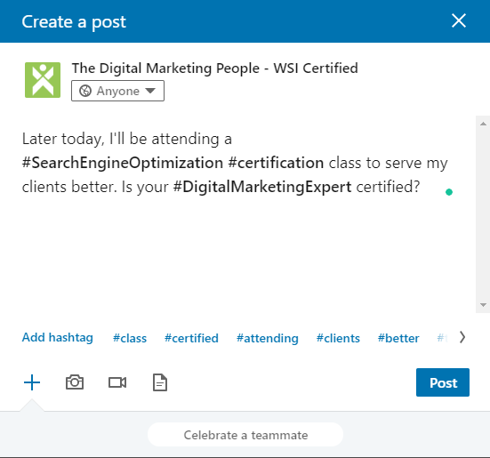 LinkedIn Company Page Hashtags