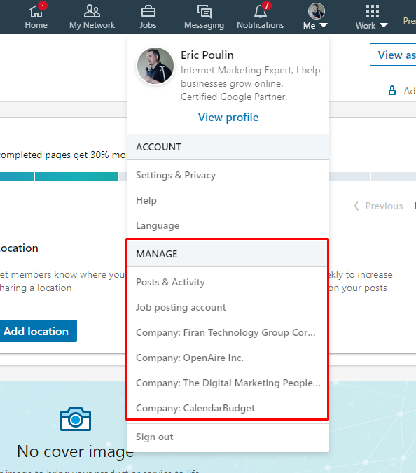 LinkedIn Manage Pages