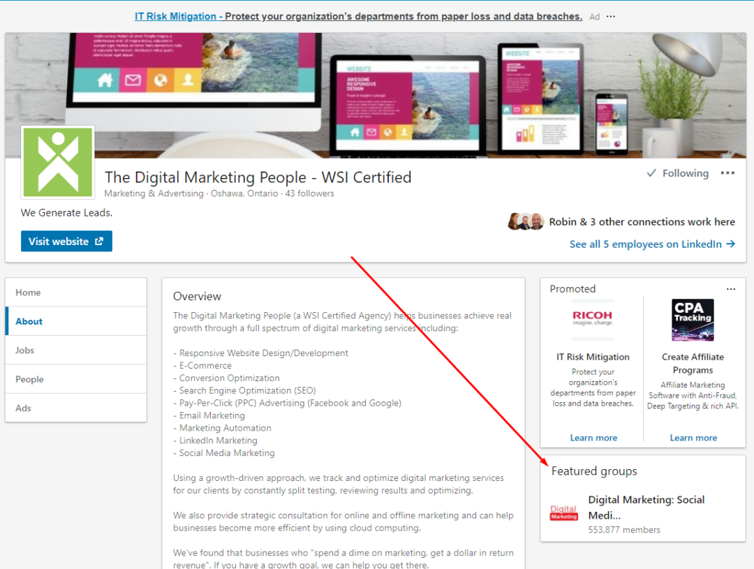 LinkedIn Company Page Featured Groups