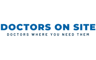 Doctors On Site logo featuring bold text and tagline, representing healthcare services accessible at convenient locations, relevant to digital marketing for business growth.