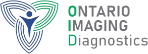 Ontario Imaging Diagnostics logo featuring a stylized human figure and abstract green and blue shapes, representing health and technology in digital marketing context.