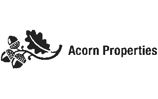 Acorn Properties logo featuring an oak leaf and acorns, representing a brand focused on real estate services and growth.