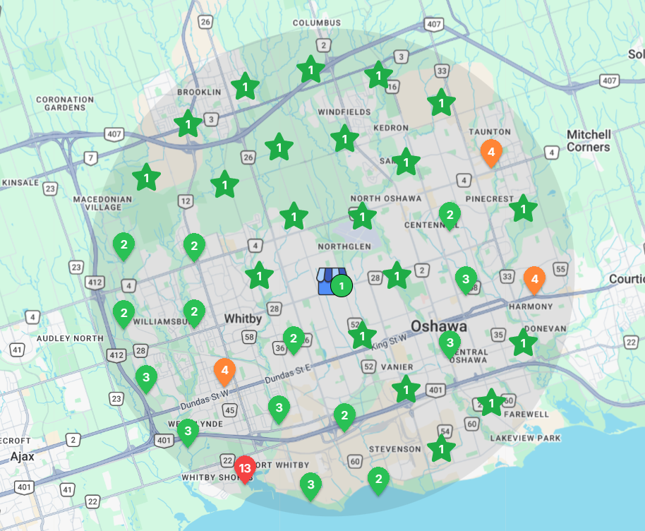 Local SEO ranking heatmap - Oshawa