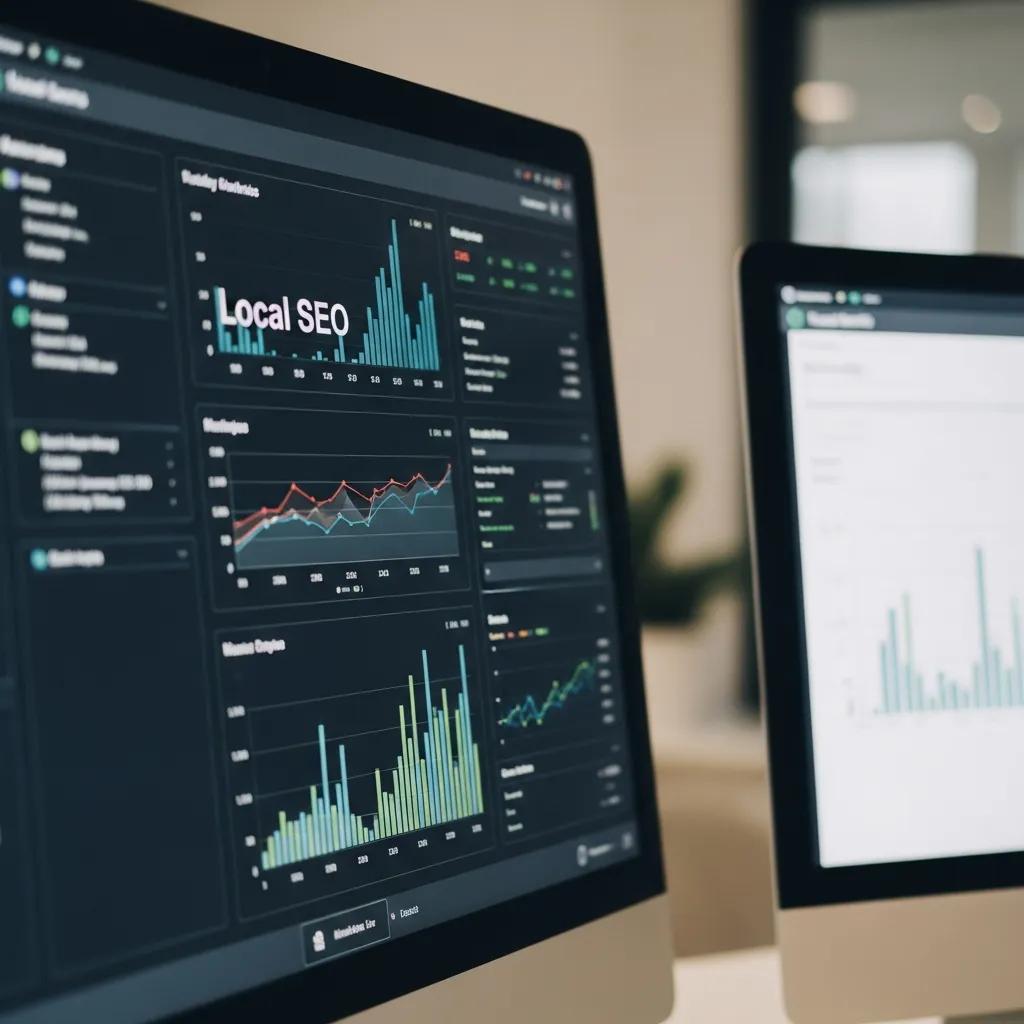 Close-up of a computer screen displaying local SEO performance metrics, highlighting the importance of analytics
