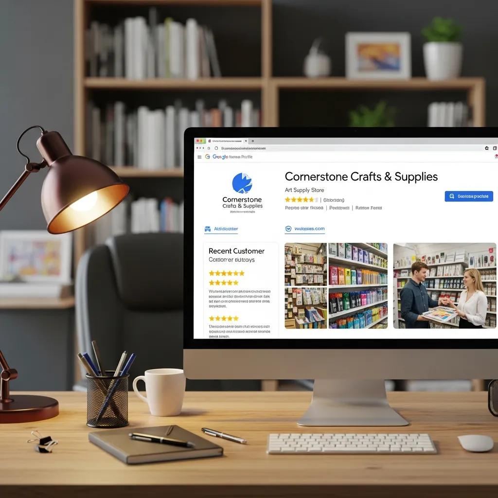 Computer screen showing an optimized Google Business Profile, illustrating local visibility strategies for small businesses