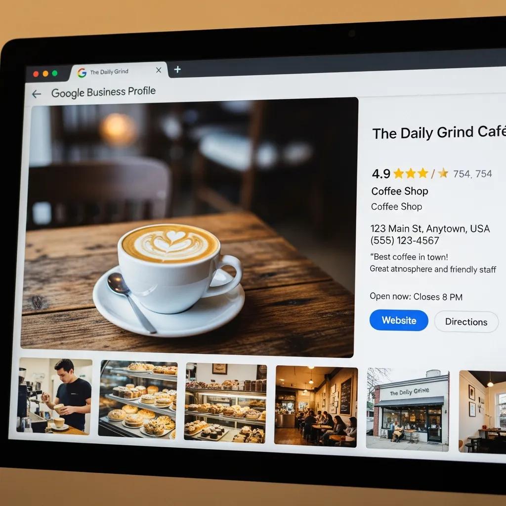 Optimized Google Business Profile on a computer screen, highlighting local visibility strategies for small businesses