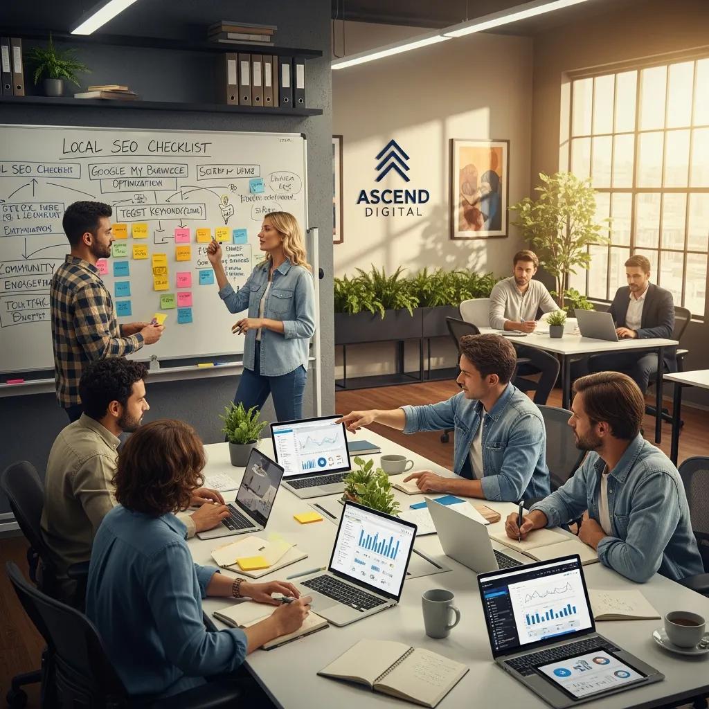 Team collaboration in a modern office focused on local SEO strategies