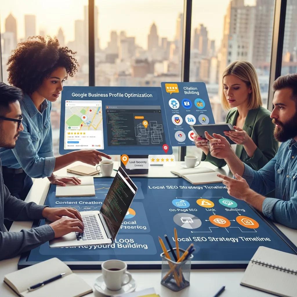 Team of professionals collaborating on local SEO services and strategies