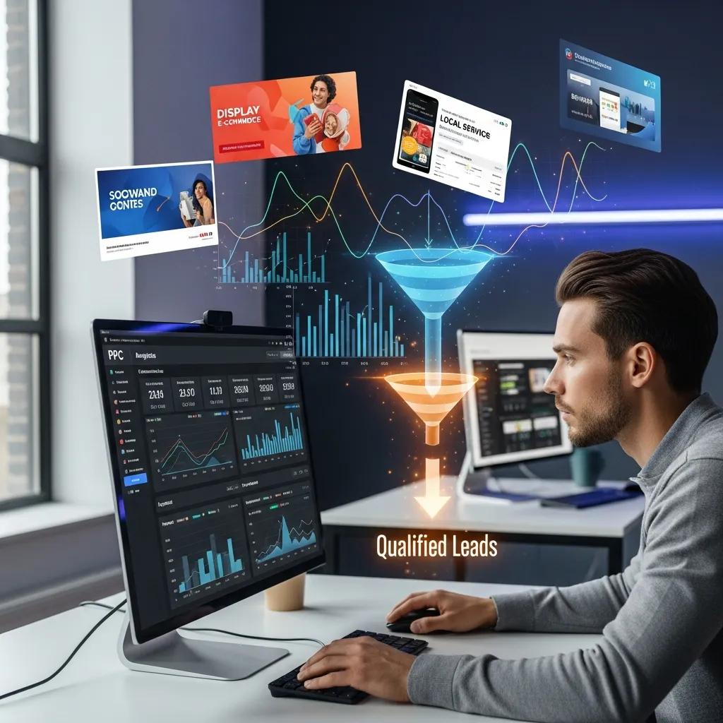 Digital marketing professional analyzing PPC campaign data, showcasing advertising effectiveness
