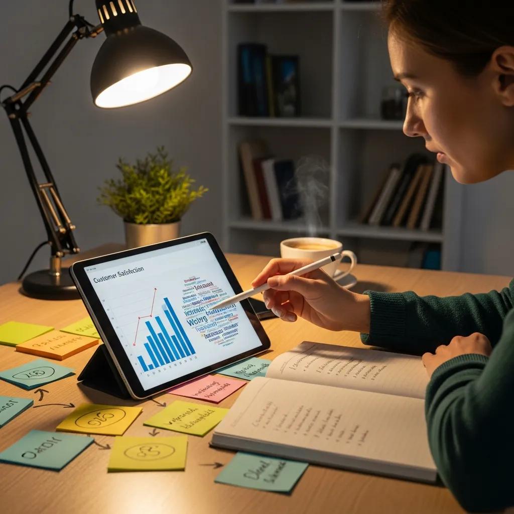 Marketing professional reviewing client feedback to improve strategy